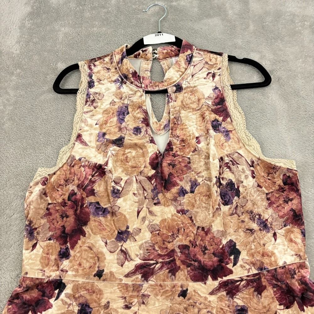 Xhilaration Velour Shift Dress Womens XXL Multicolor Floral Lace Romantic Boho - Picture 3 of 16